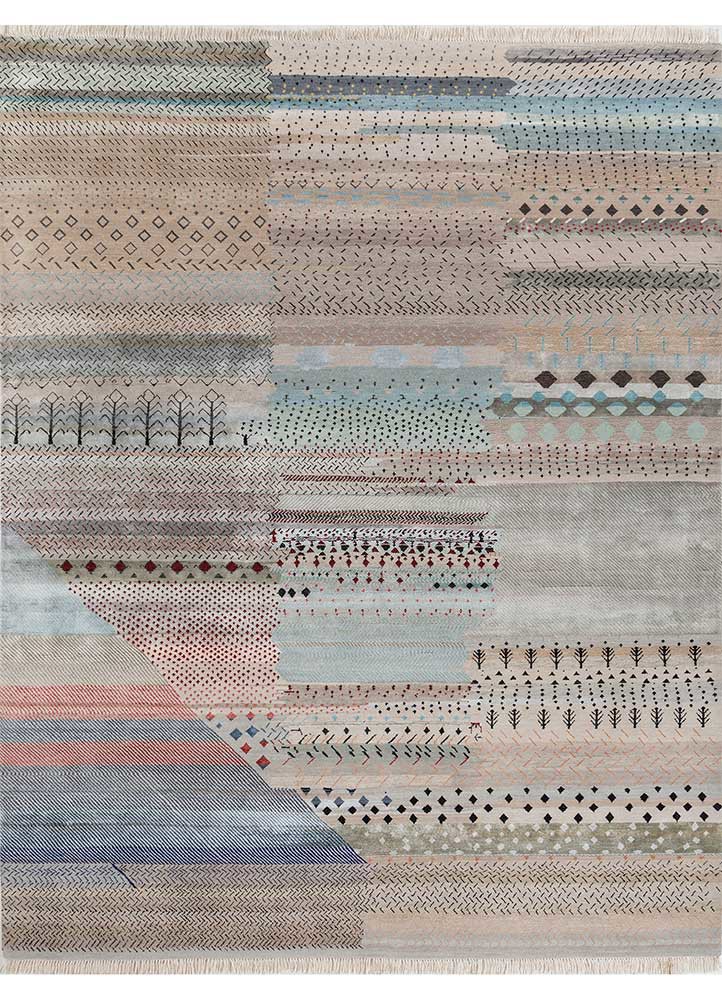 freedom manchaha ivory wool and bamboo silk hand knotted Rug