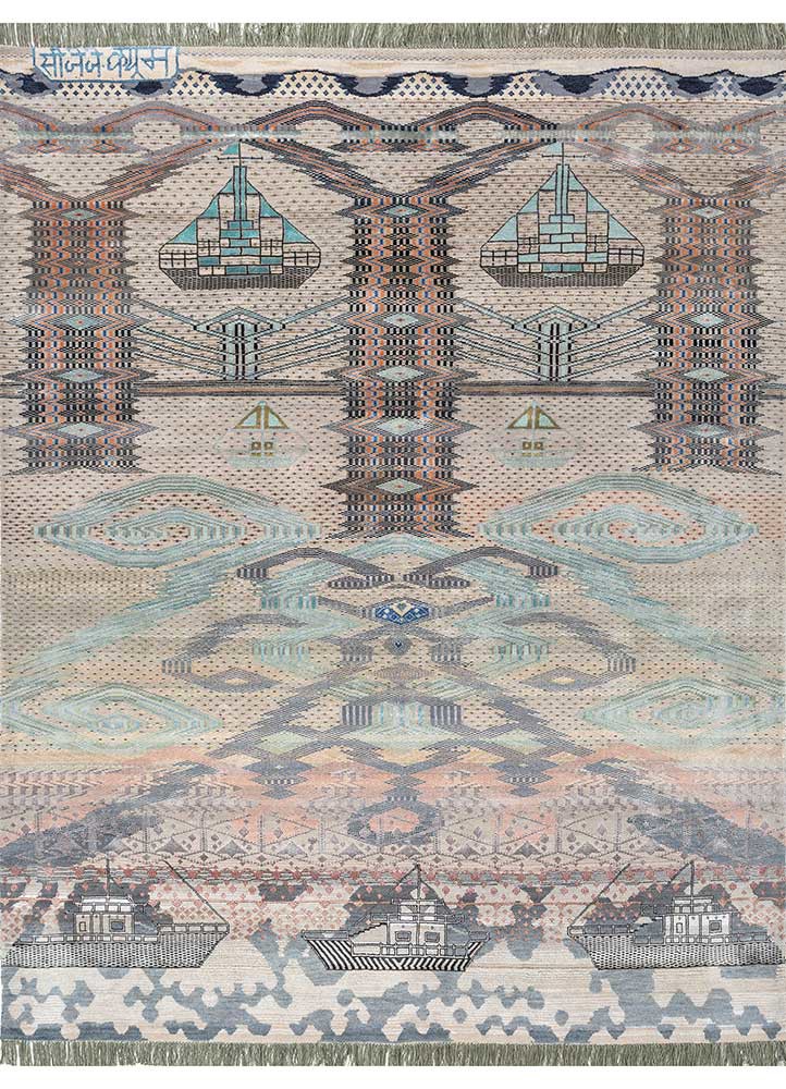 freedom manchaha grey and black wool and bamboo silk hand knotted Rug