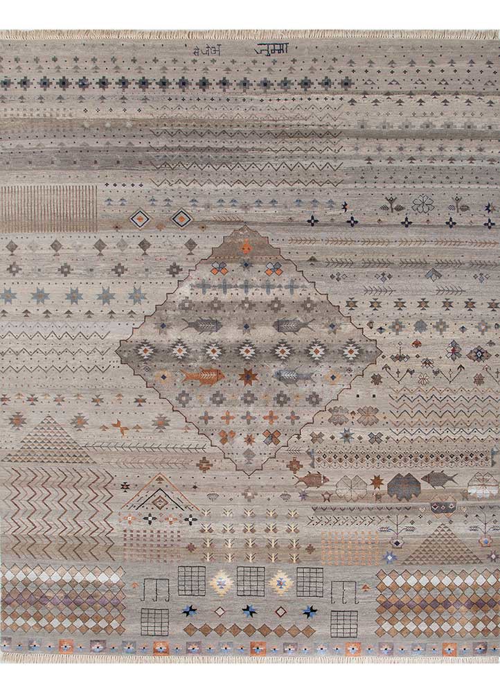 freedom manchaha grey and black wool and bamboo silk hand knotted Rug