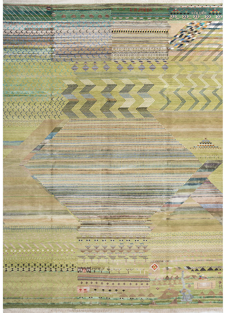 freedom manchaha green wool and bamboo silk hand knotted Rug