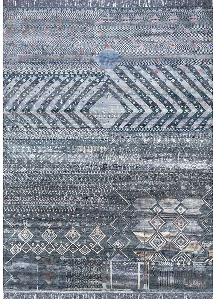 freedom manchaha blue wool and bamboo silk hand knotted Rug