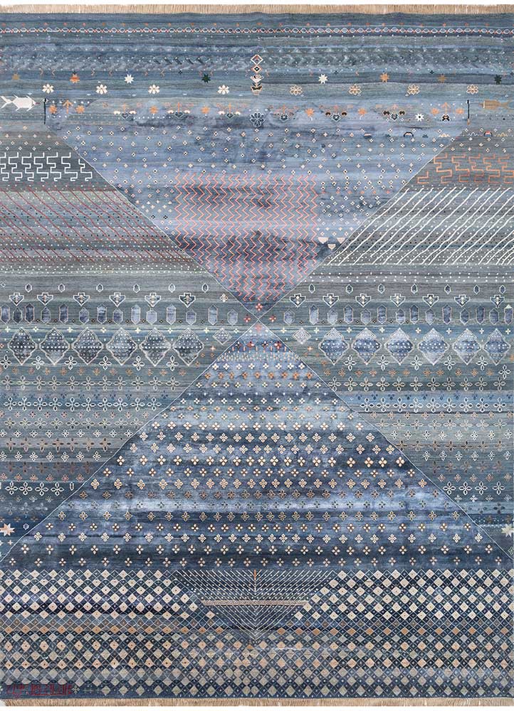 freedom manchaha blue wool and bamboo silk hand knotted Rug