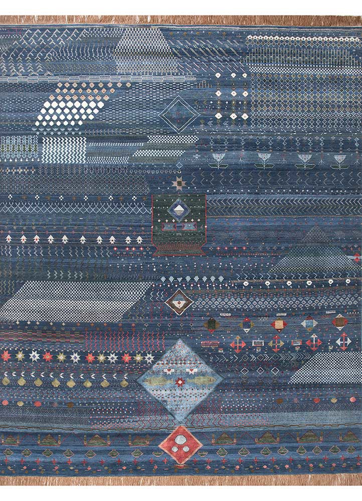 freedom manchaha blue wool and bamboo silk hand knotted Rug