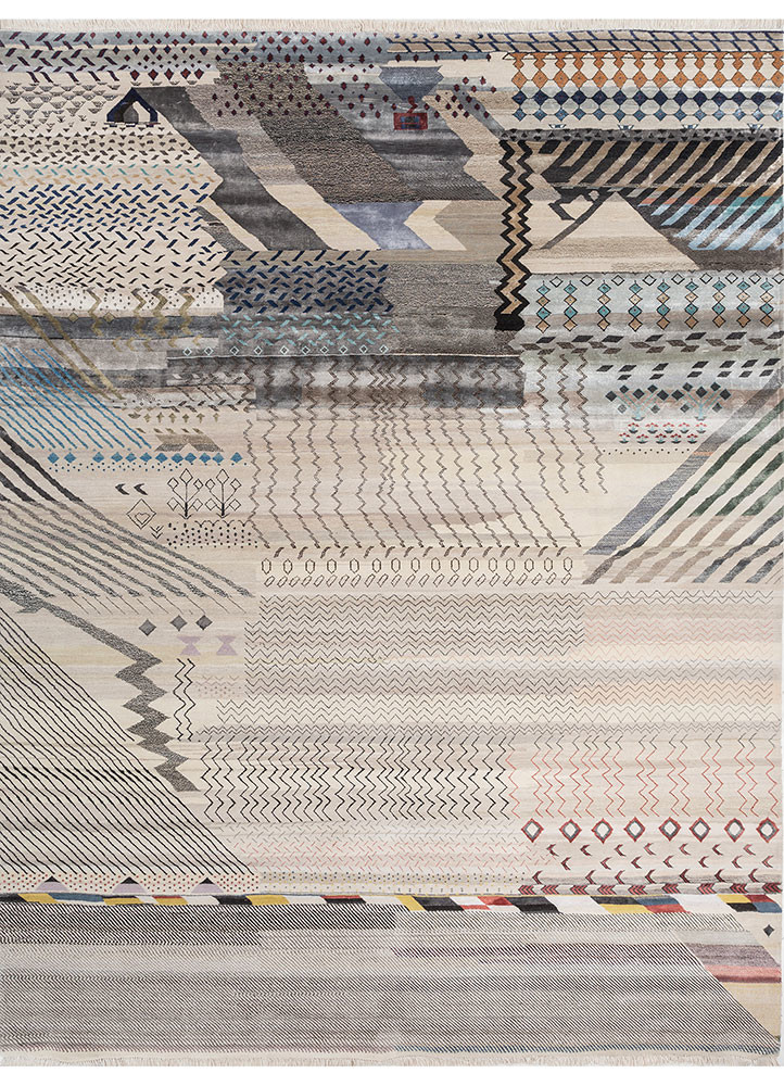 freedom manchaha ivory wool and bamboo silk hand knotted Rug