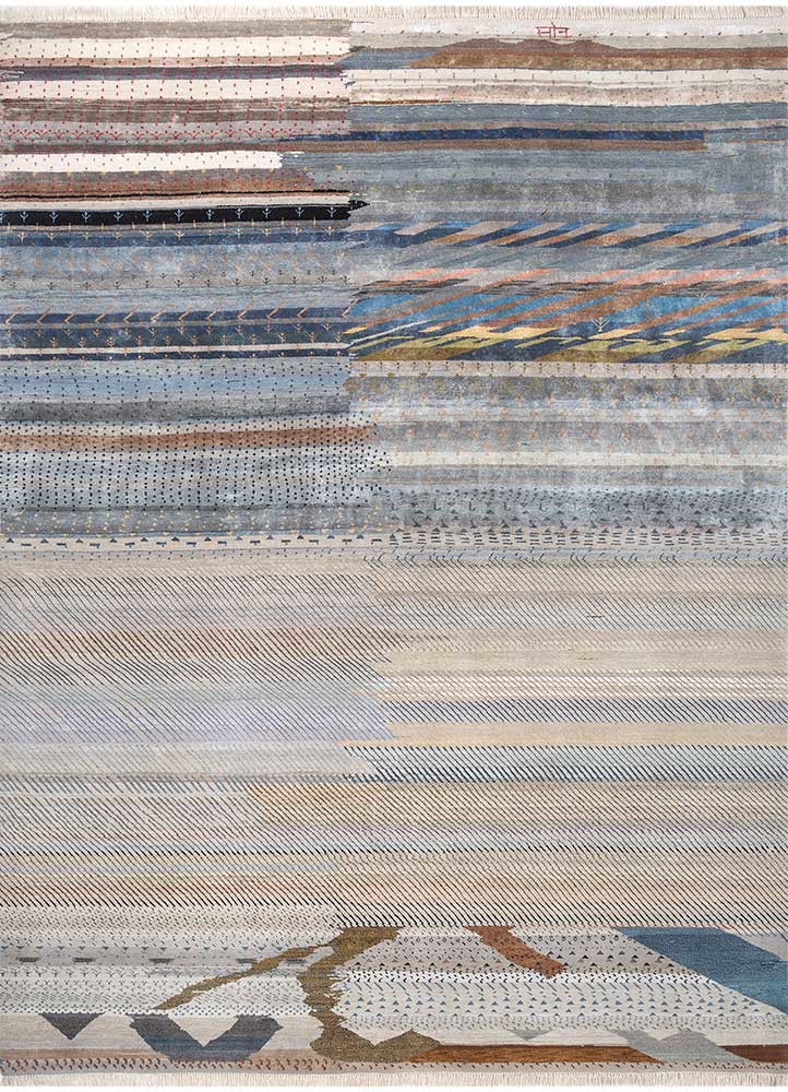freedom manchaha grey and black wool and bamboo silk hand knotted Rug