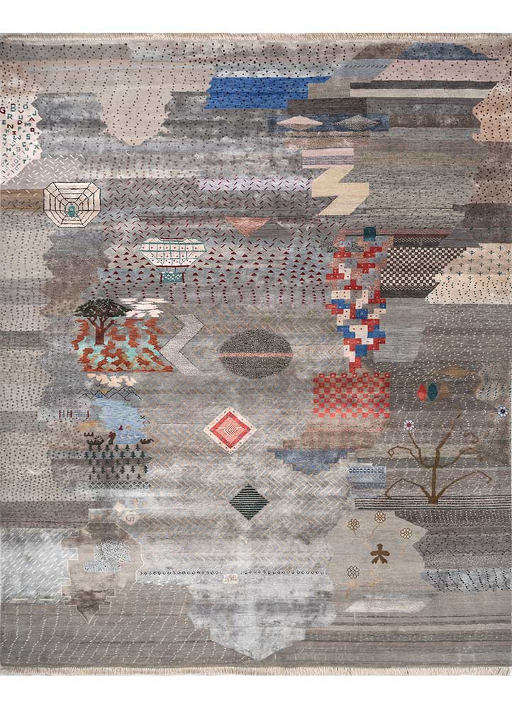 freedom manchaha grey and black wool and bamboo silk hand knotted Rug