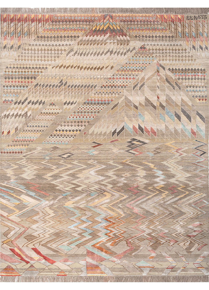 freedom manchaha beige and brown wool and bamboo silk hand knotted Rug