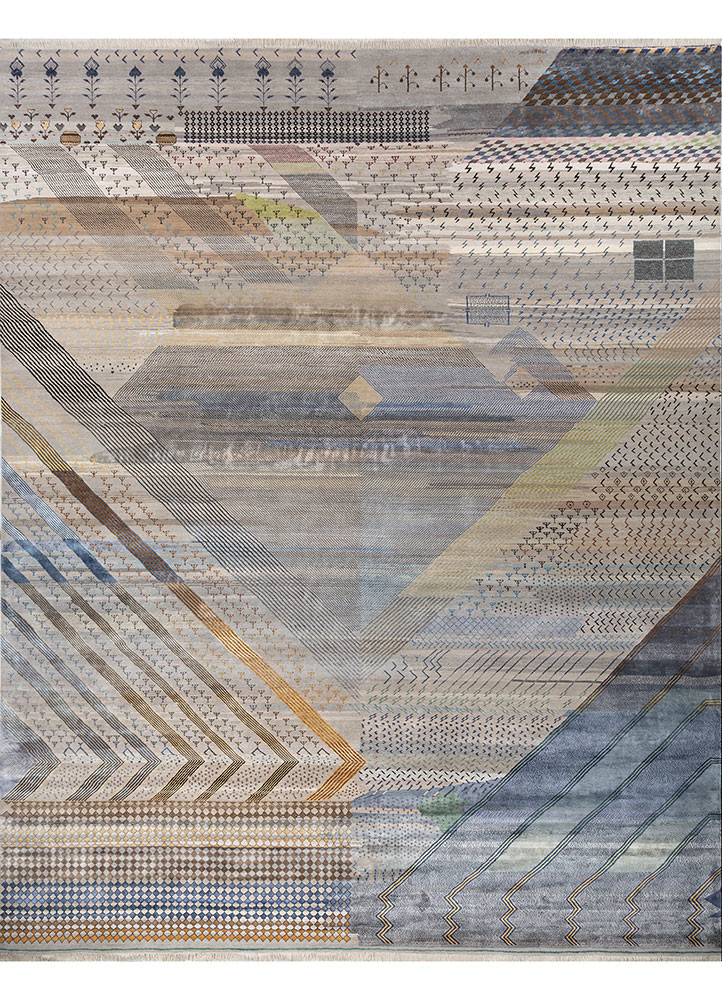 freedom manchaha grey and black wool and bamboo silk hand knotted Rug