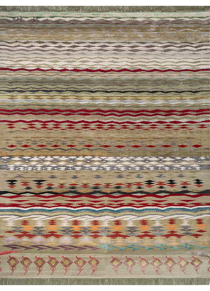 freedom manchaha green wool and bamboo silk hand knotted Rug