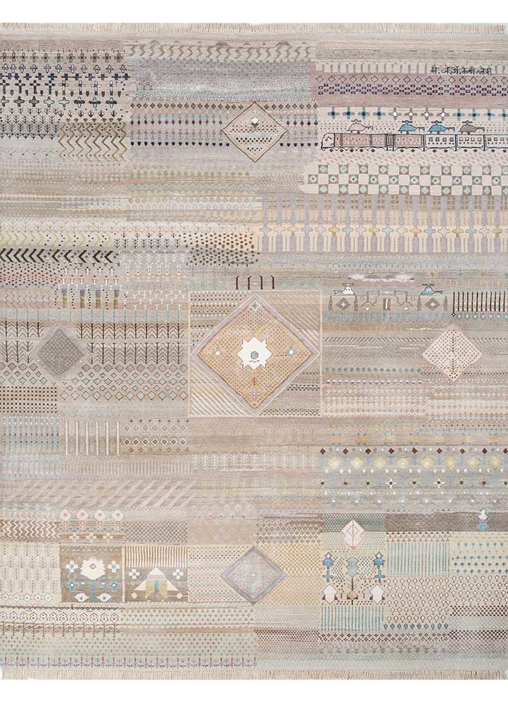 freedom manchaha ivory wool and bamboo silk hand knotted Rug