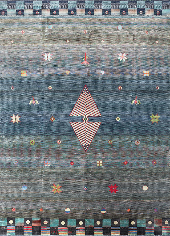 freedom manchaha blue wool and bamboo silk hand knotted Rug