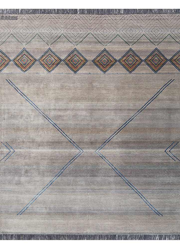 freedom manchaha blue wool and bamboo silk hand knotted Rug