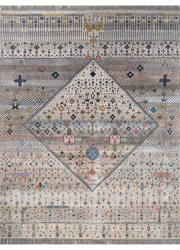 freedom manchaha ivory wool and bamboo silk hand knotted Rug