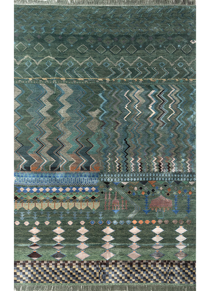 freedom manchaha green wool and bamboo silk hand knotted Rug