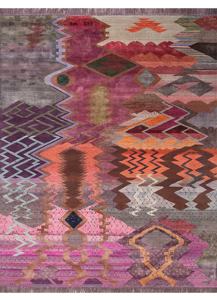 freedom manchaha pink and purple wool and bamboo silk hand knotted Rug