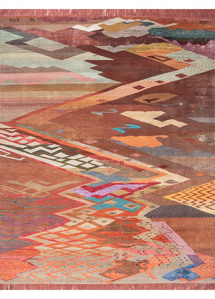 freedom manchaha red and orange wool and bamboo silk hand knotted Rug