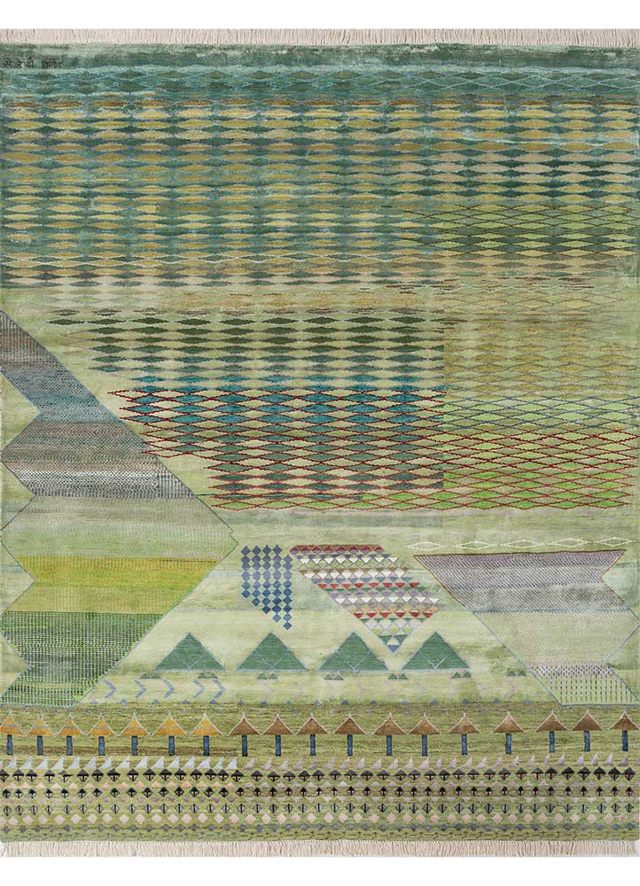 freedom manchaha green wool and bamboo silk hand knotted Rug