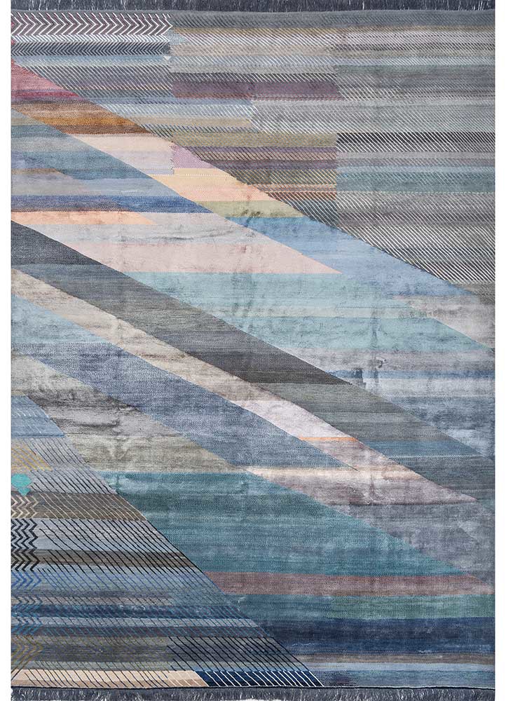 freedom manchaha blue wool and bamboo silk hand knotted Rug