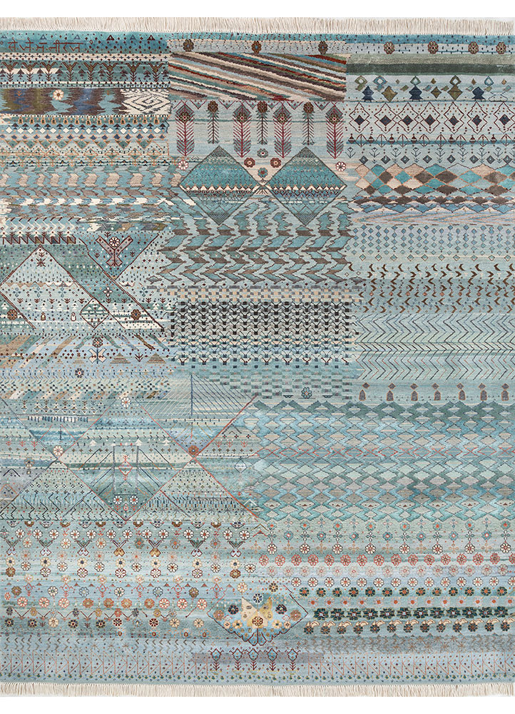 freedom manchaha blue wool and bamboo silk hand knotted Rug