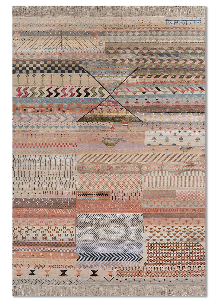 freedom manchaha ivory wool and bamboo silk hand knotted Rug