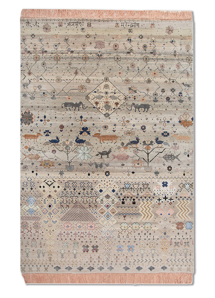 freedom manchaha ivory wool and bamboo silk hand knotted Rug