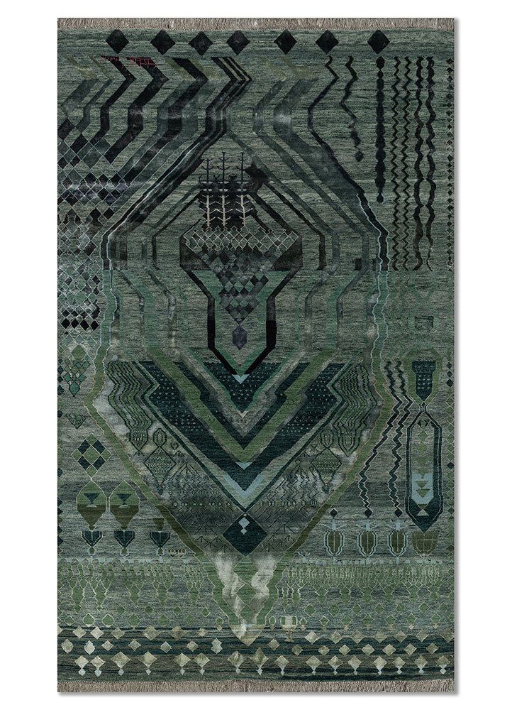 freedom manchaha green wool and bamboo silk hand knotted Rug