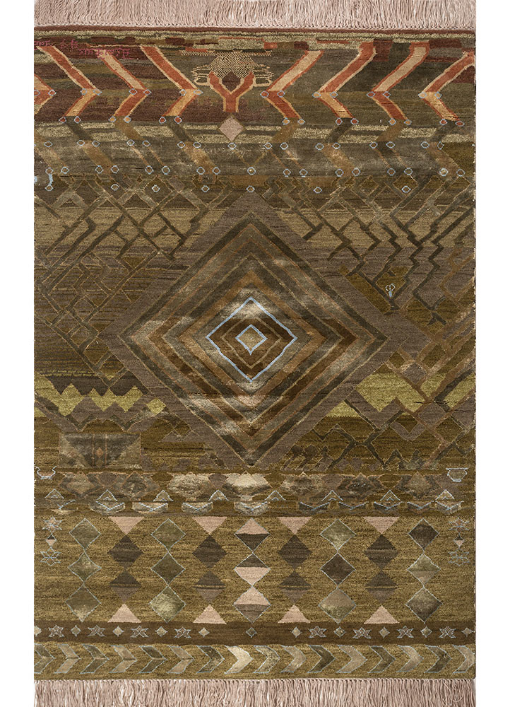 freedom manchaha green wool and bamboo silk hand knotted Rug