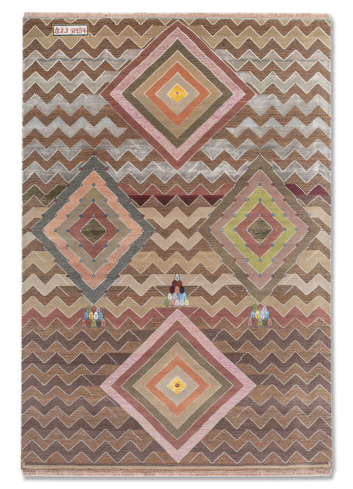 freedom manchaha pink and purple wool and bamboo silk hand knotted Rug