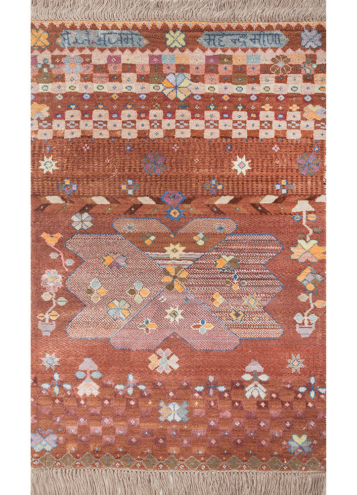 freedom manchaha red and orange wool and bamboo silk hand knotted Rug