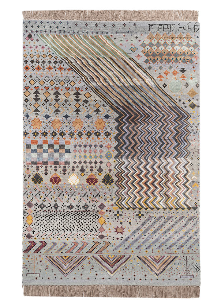 freedom manchaha blue wool and bamboo silk hand knotted Rug