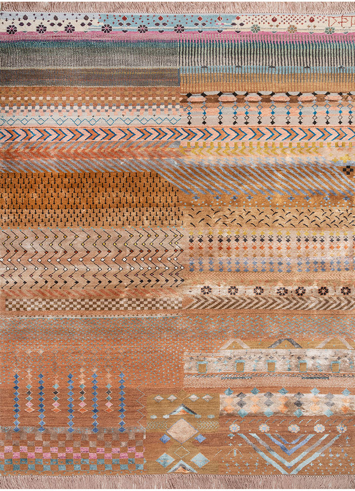 freedom manchaha red and orange wool and bamboo silk hand knotted Rug