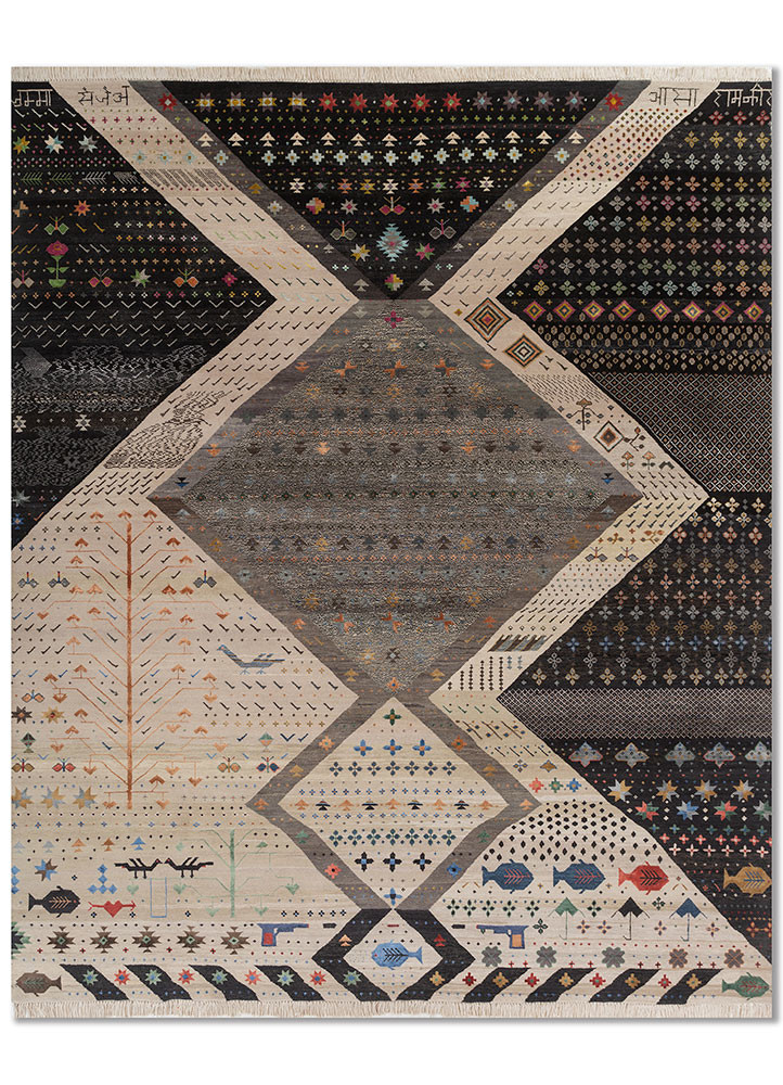 freedom manchaha ivory wool and bamboo silk hand knotted Rug