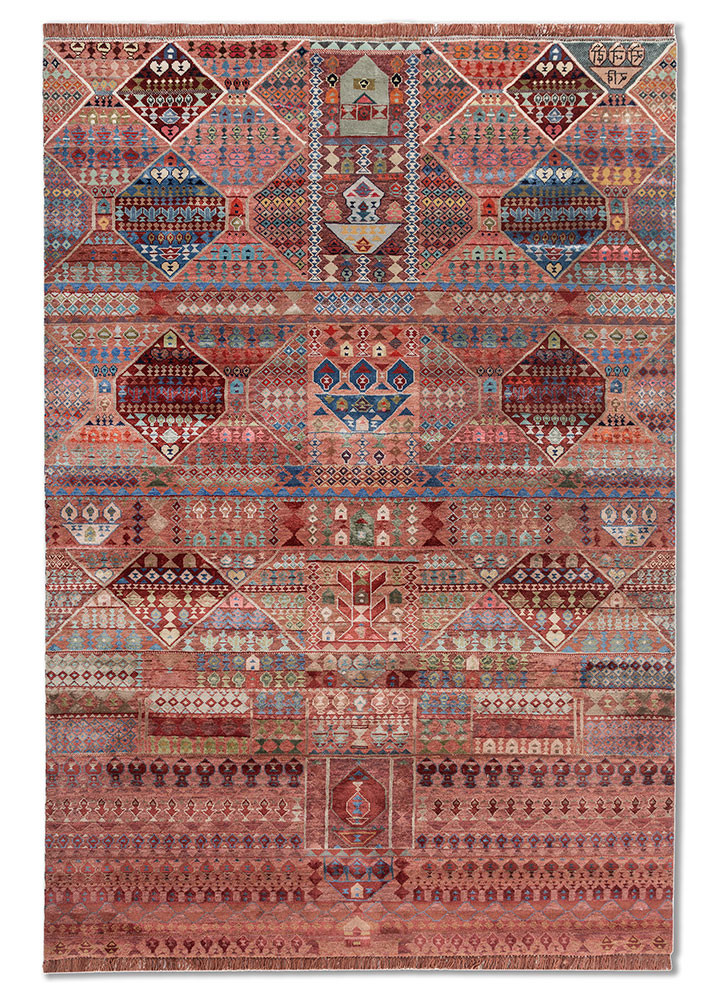 freedom manchaha red and orange wool and bamboo silk hand knotted Rug