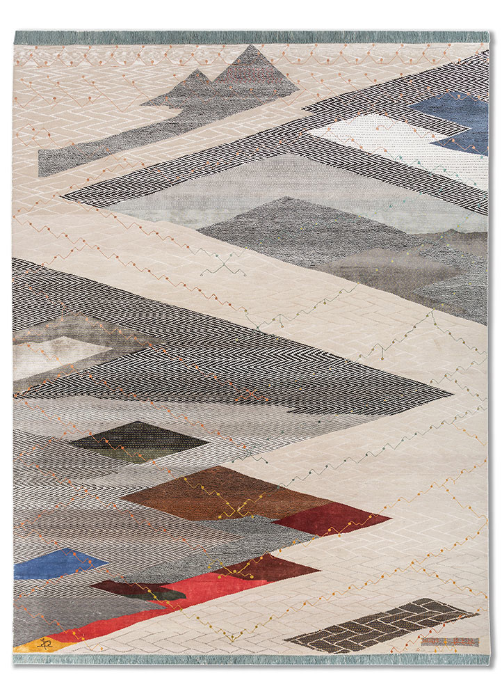 freedom manchaha ivory wool and bamboo silk hand knotted Rug