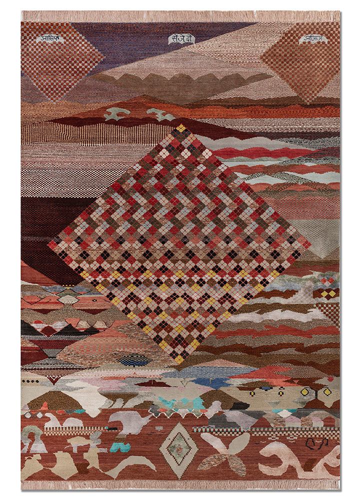 freedom manchaha red and orange wool and bamboo silk hand knotted Rug