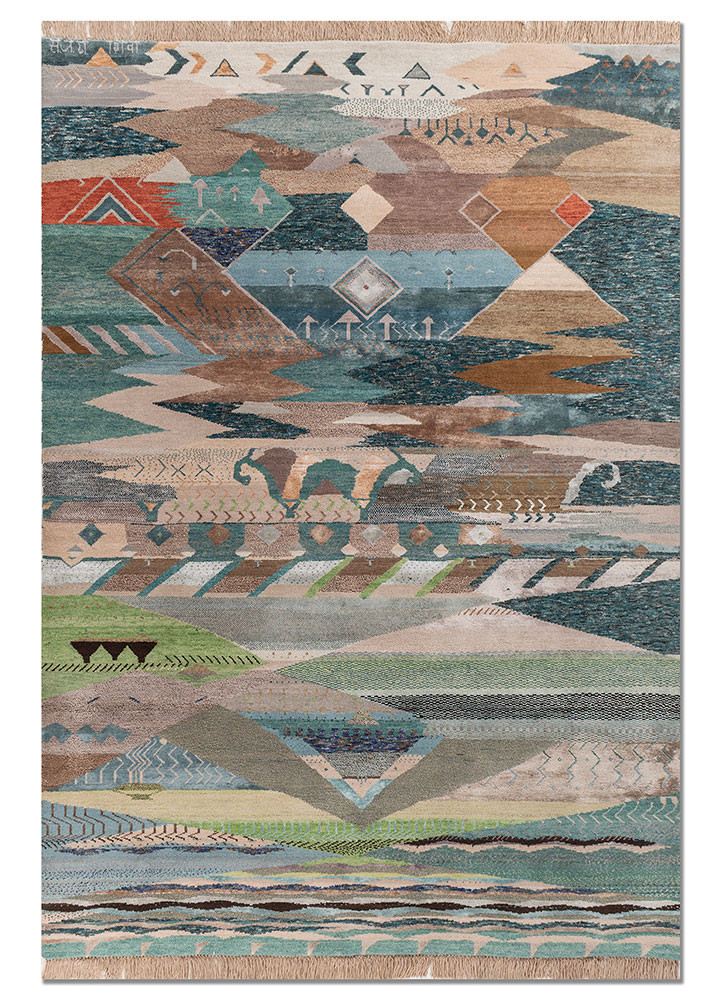 freedom manchaha ivory wool and bamboo silk hand knotted Rug