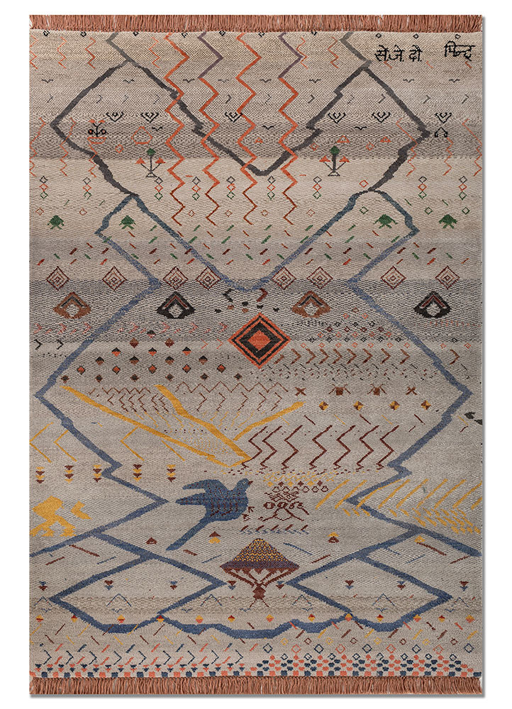freedom manchaha grey and black wool and bamboo silk hand knotted Rug