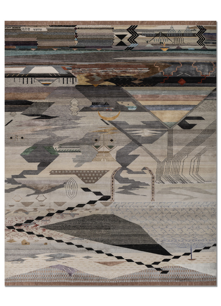 freedom manchaha grey and black wool and bamboo silk hand knotted Rug
