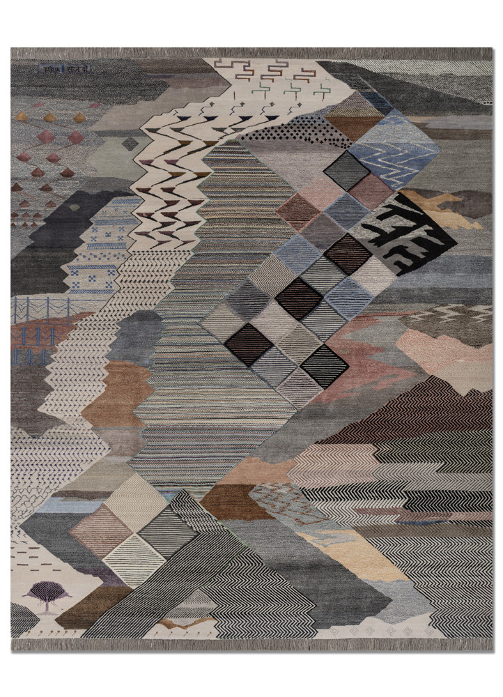 freedom manchaha grey and black wool and bamboo silk hand knotted Rug