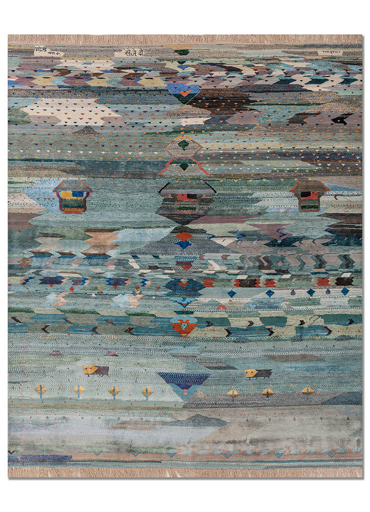 freedom manchaha blue wool and bamboo silk hand knotted Rug