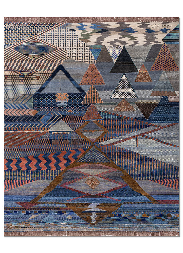 freedom manchaha blue wool and bamboo silk hand knotted Rug