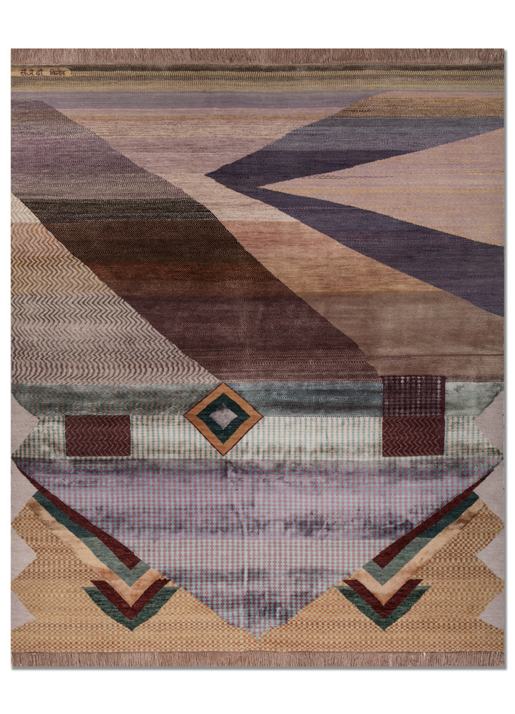 freedom manchaha blue wool and bamboo silk hand knotted Rug