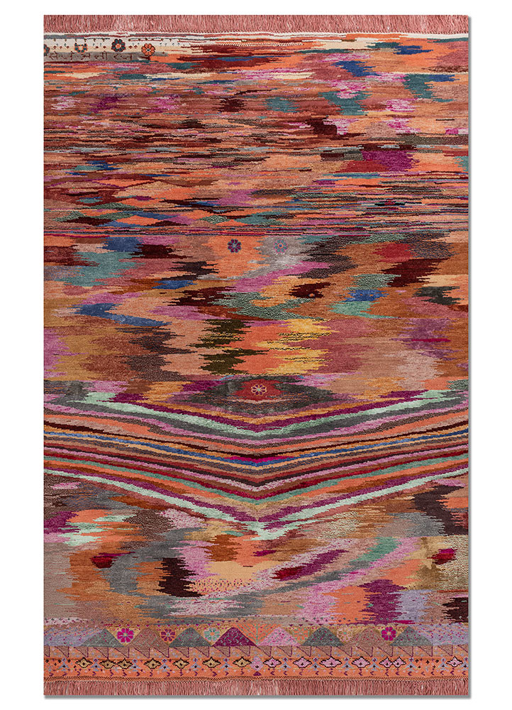freedom manchaha red and orange wool and bamboo silk hand knotted Rug