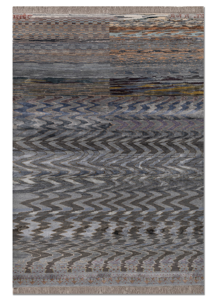freedom manchaha blue wool and bamboo silk hand knotted Rug