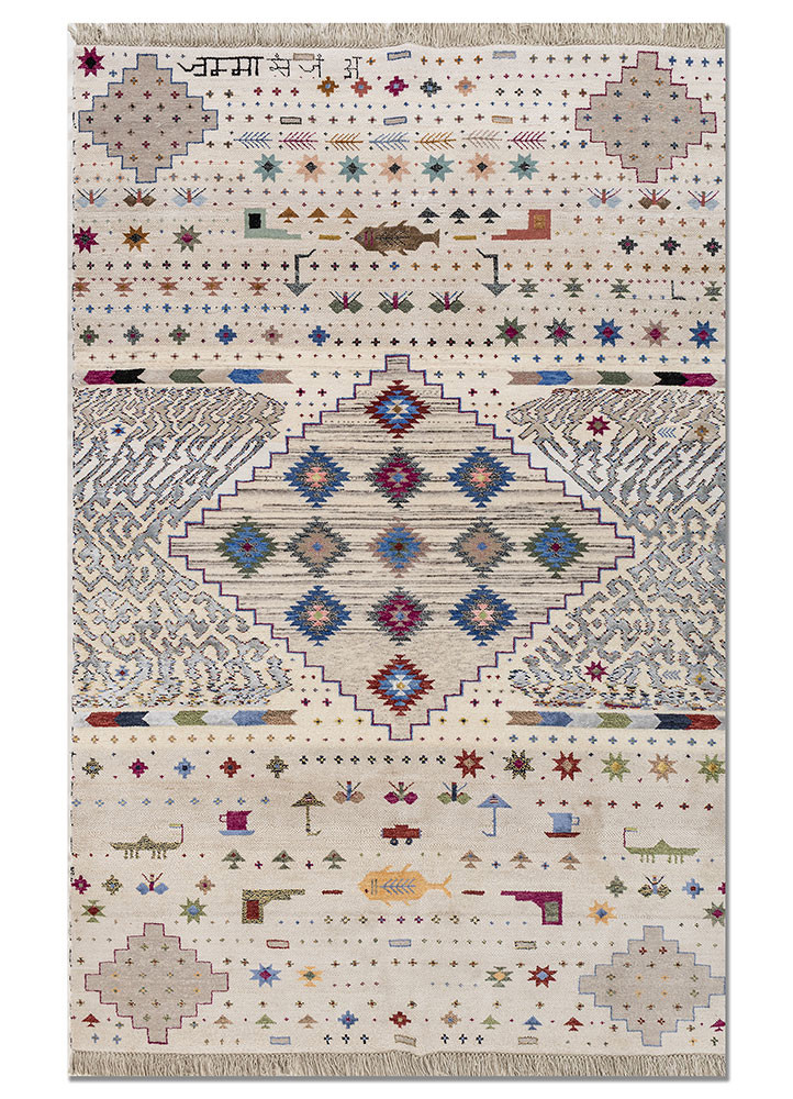 freedom manchaha ivory wool and bamboo silk hand knotted Rug