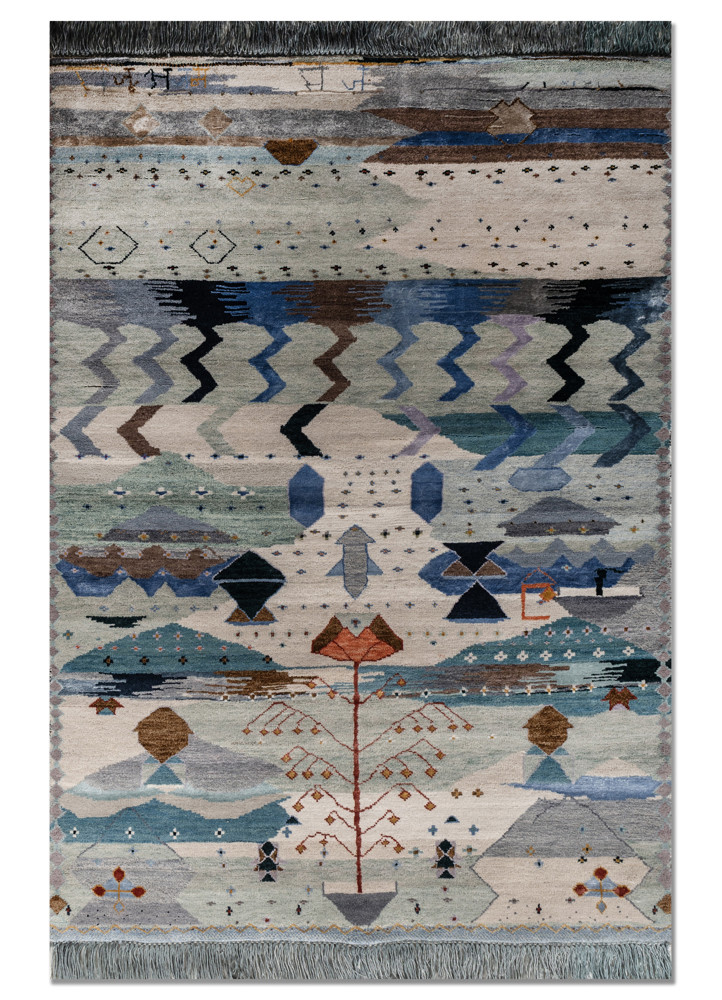 freedom manchaha ivory wool and bamboo silk hand knotted Rug