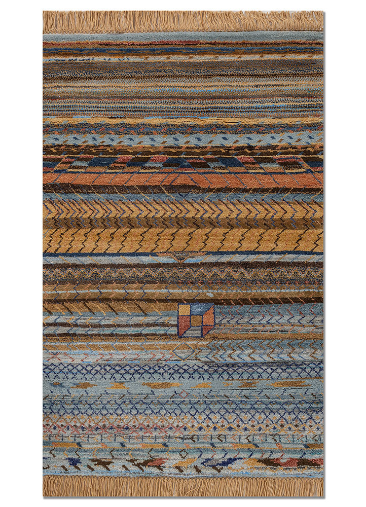 freedom manchaha blue wool and bamboo silk hand knotted Rug