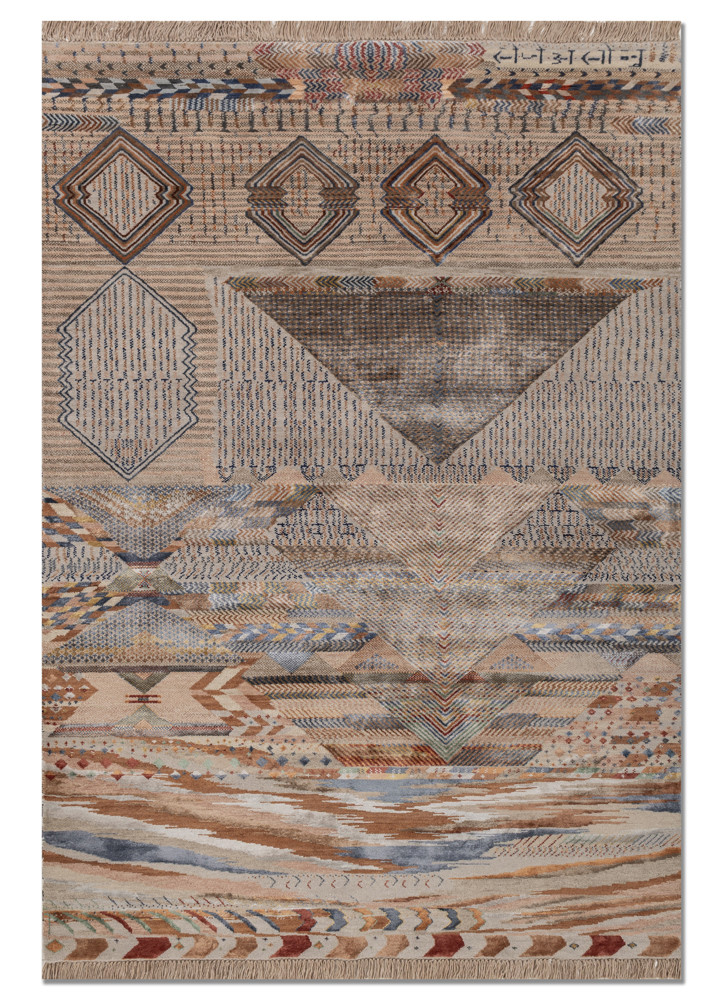 freedom manchaha blue wool and bamboo silk hand knotted Rug