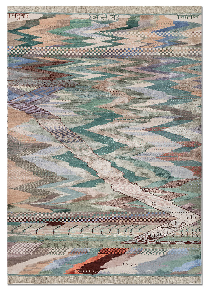 freedom manchaha ivory wool and bamboo silk hand knotted Rug