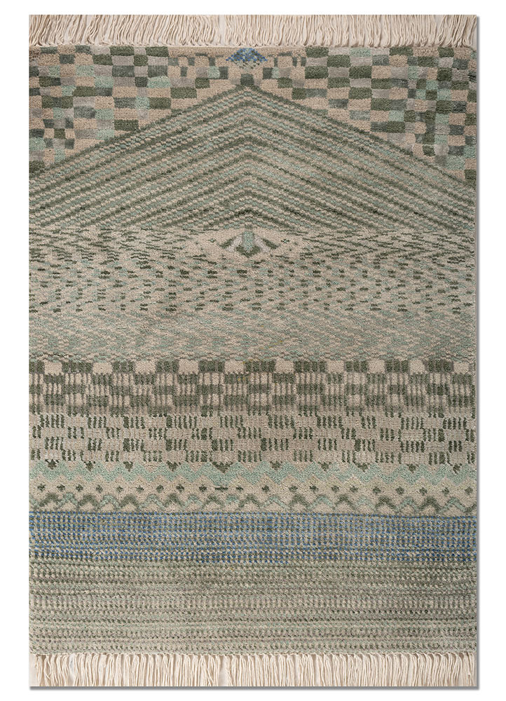 manchaha blue wool and bamboo silk hand knotted Rug